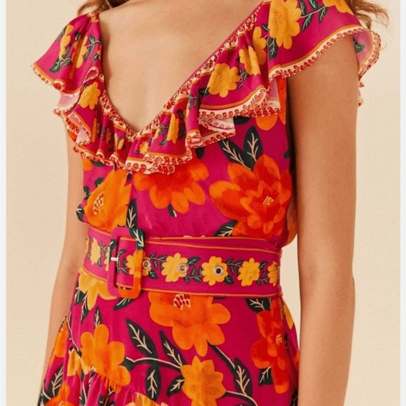 FARM Rio Pink and Orange Floral Mini Dress New vivid sz Large - Picture 5 of 10